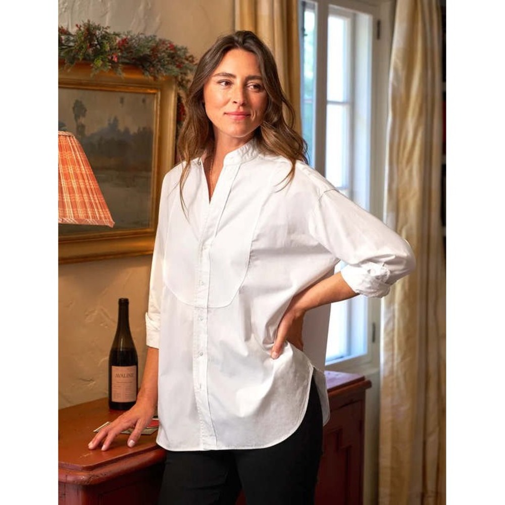Frank & Eileen Victoria White Cotton Tuxedo Bib Front Shirt Womens Small S - Picture 1 of 11